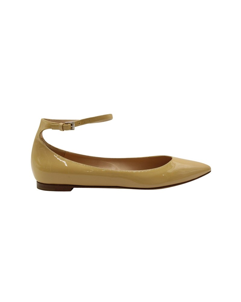 Gianvito Rossi Gia Ankle Strap Ballet Flats in Nude Patent Leather 7748671438908