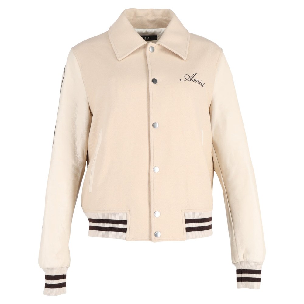 Amiri Bones Varsity Jacket in Beige Wool 7748670947388
