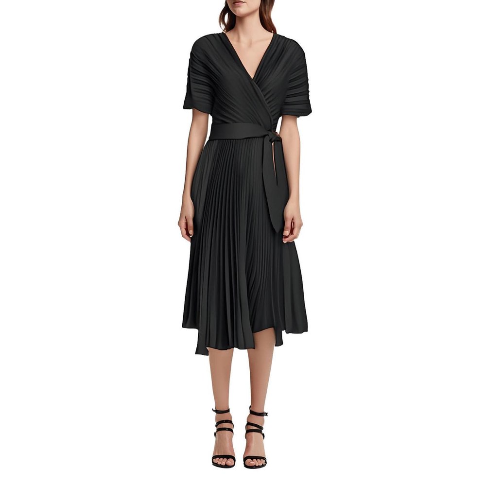 V-Neck Solid Midi Dress