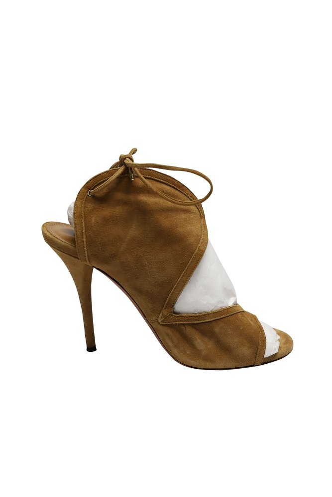 Aquazzura Cut Out Sandals in Brown Suede