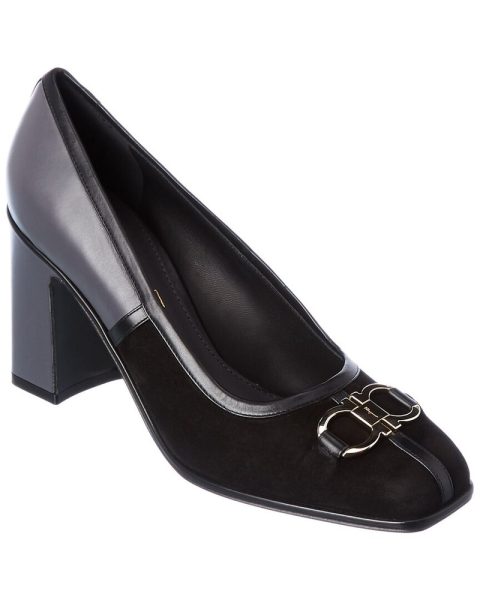 Ferragamo Gancini Leather & Suede Pump