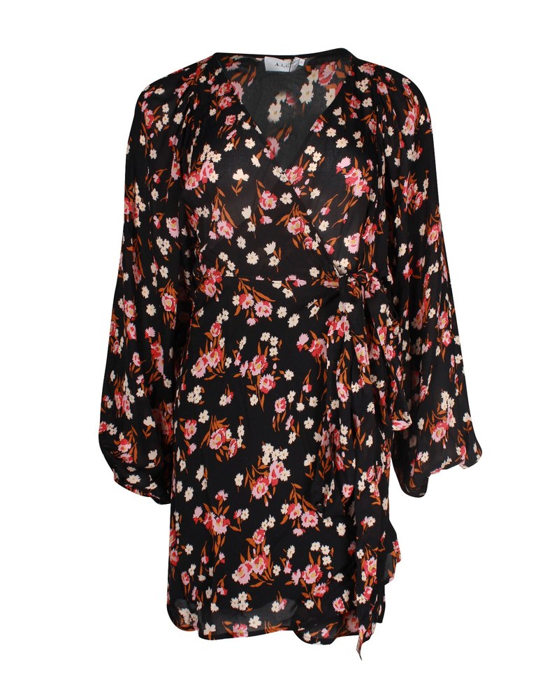 A.L.C. Floral Print Mini Dress in Black Silk 7748686217276