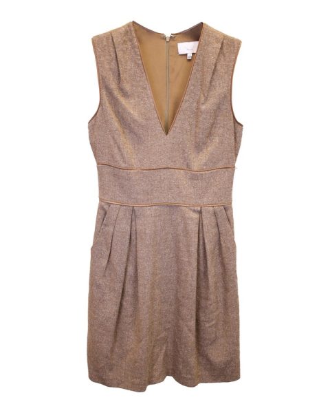 Adam Lippies V-Neck Sleeveless Dress in Beige Wool 7748686905404
