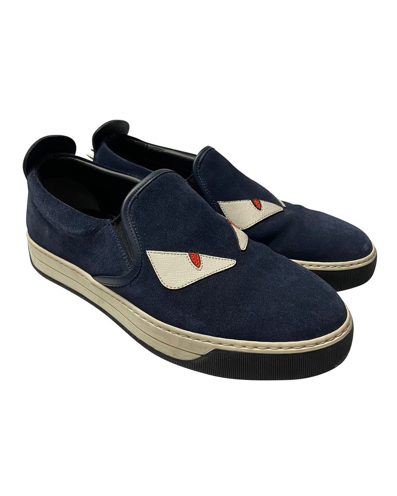Fendi Monster 3D Eyes Slip-On Sneakers in Navy Blue Suede 7748693393468