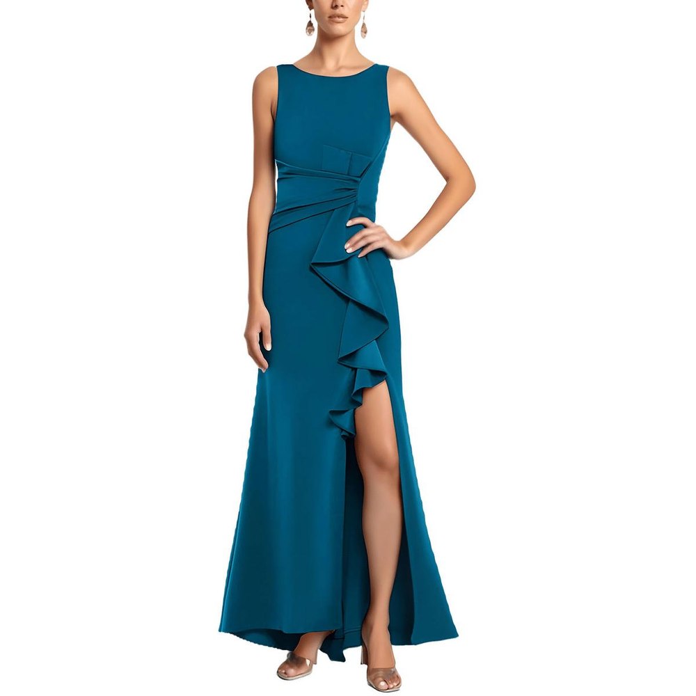 Petites Ruffled Evening Dress