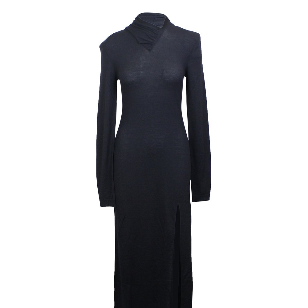 Women’s Black Wool Twist Neck Maxi Dress