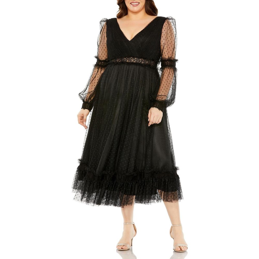 Plus Ruffled Mesh Evening Dress