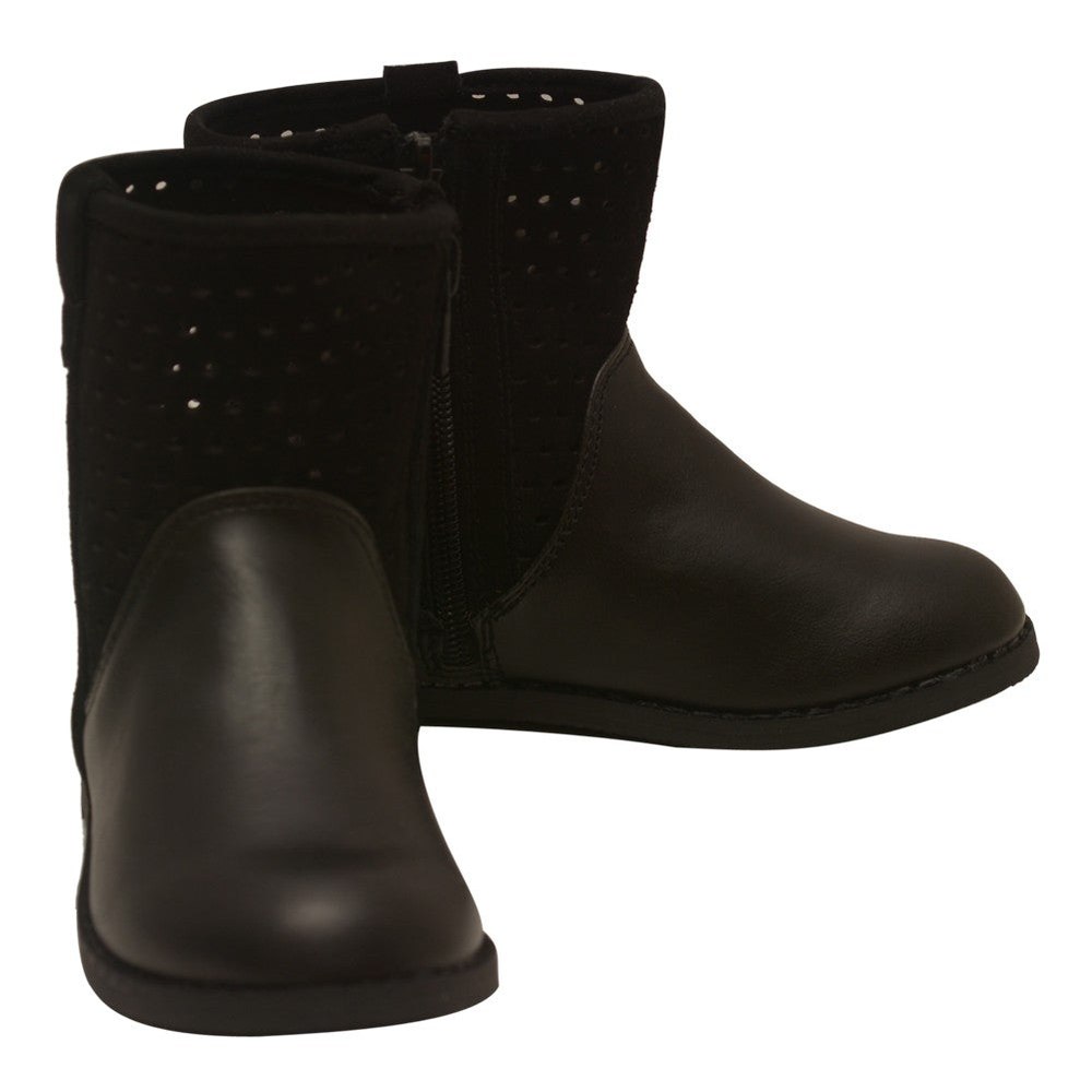 Girls Black Genuine Suede Perforated Upper Boots 7 Toddler-4 Kids