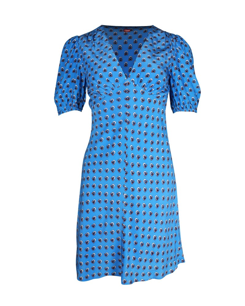 Staud Milla Floral Print Mini Dress in Blue Rayon 7748711350332