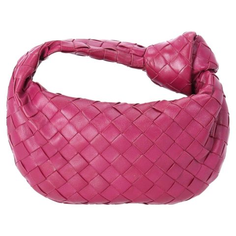 Bottega Veneta Teen Jodie Intrecciato Shoulder Bag in Cranberry Pink Lambskin Leather