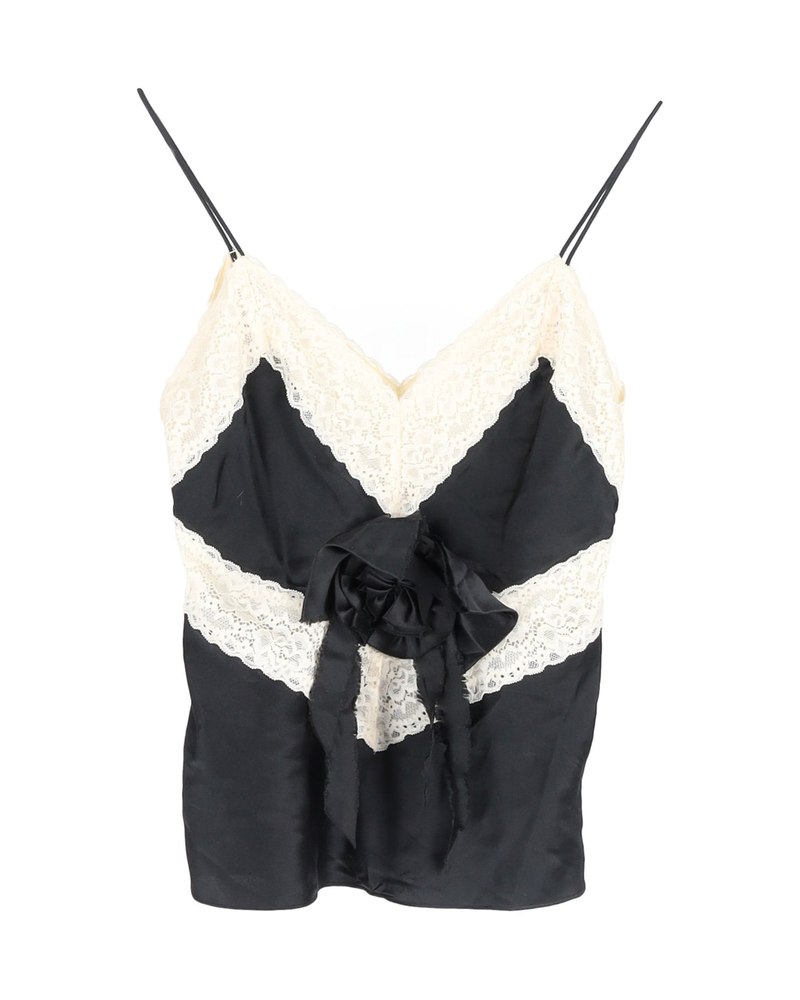 LoveShackFancy Lace-Trimmed Tank Top in Black Silk