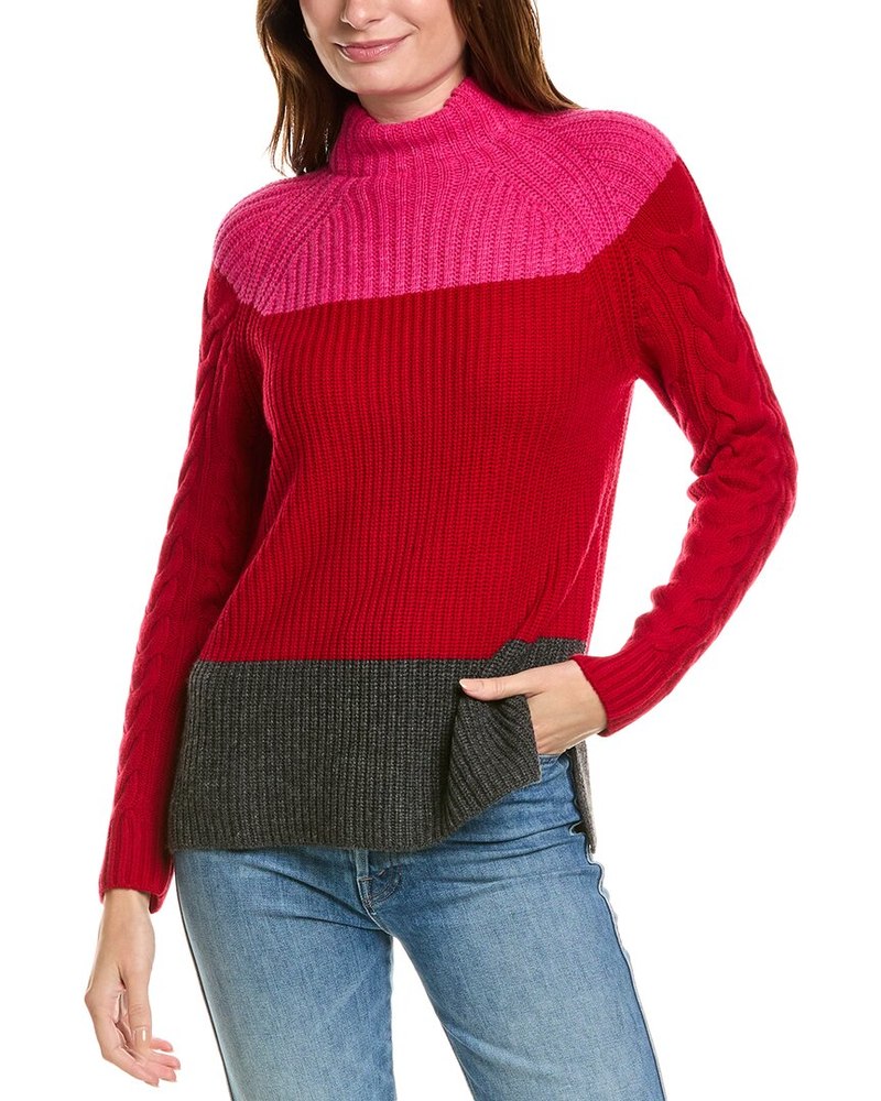 Forte Cashmere Colorblocked Funnel Neck Wool & Cashmere-Blend Sweater 7823772123196