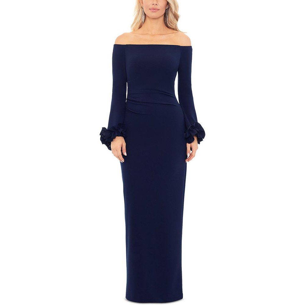 Off-The-Shoulder Ruffled Evening Dress