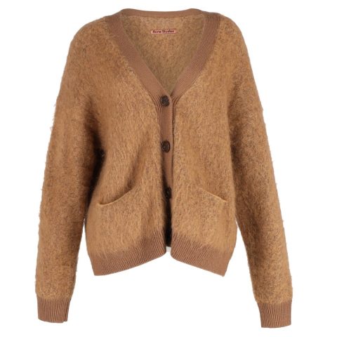 Acne Studios Rives V-neck Cardigan in Brown Mohair and Wool Blend 7748727832636