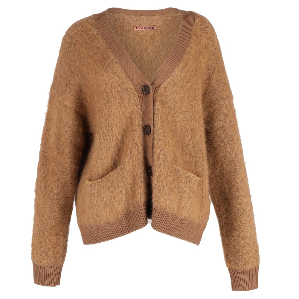 Acne Studios Rives V-neck Cardigan in Brown Mohair and Wool Blend 7748727832636