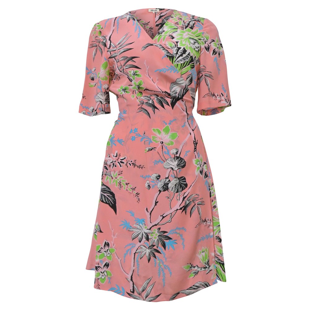 Diane Von Furstenberg Botanical Print Wrap Dress in Pink Silk 7748730519612