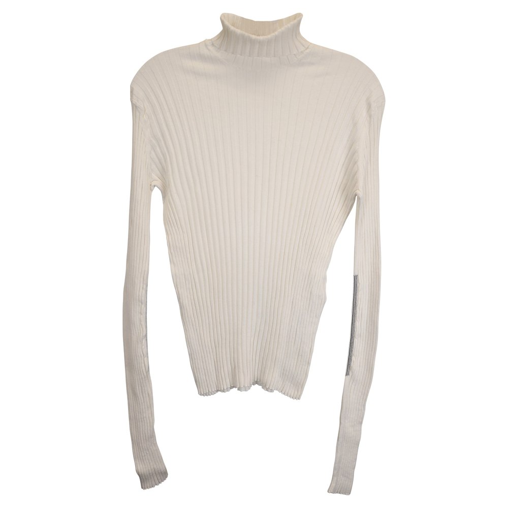 Victoria Beckham Turtleneck Long-Sleeve Ribbed-Knit Sweater in White Wool 7748738154556