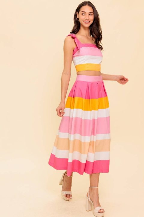 THE SPACE BETWEEN PINK WOVEN TOP AND SKIRT SET