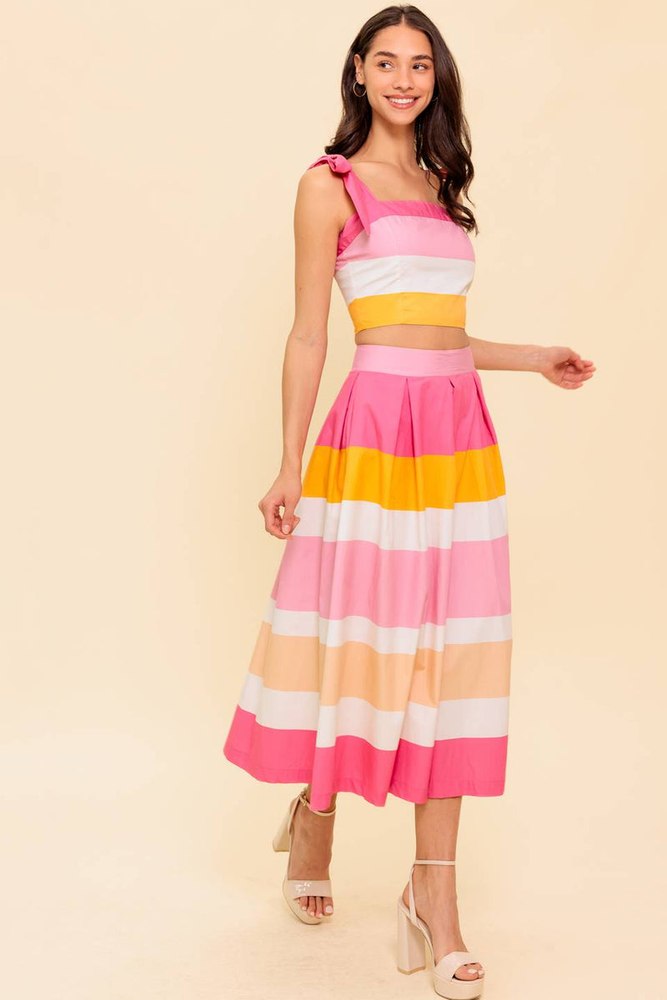 THE SPACE BETWEEN PINK WOVEN TOP AND SKIRT SET
