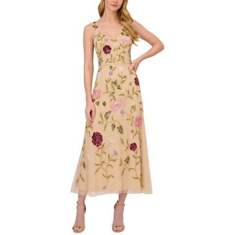 Beaded V-Neck Midi Dress