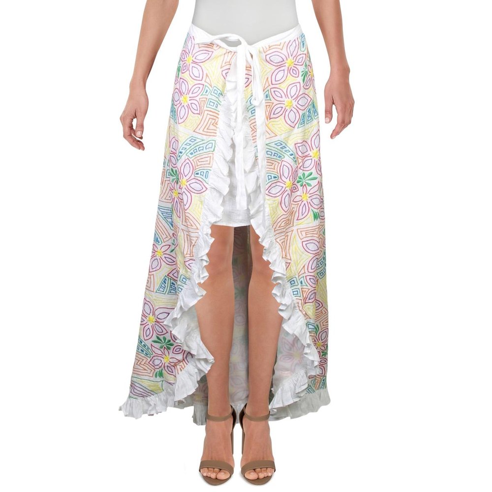 Ruffled Trim Embroidered Wrap Skirt