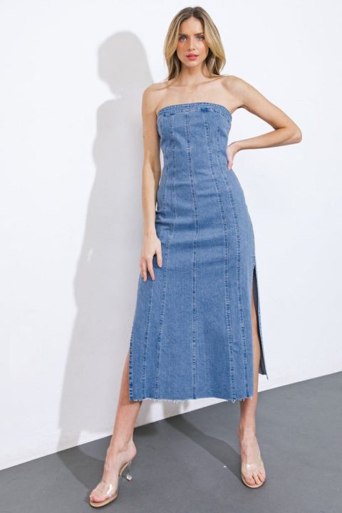 YOU’RE THRIVING DENIM MIDI DRESS