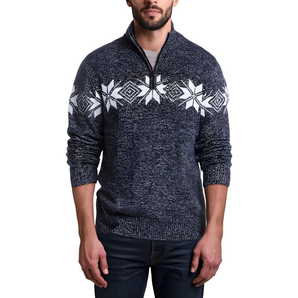 Snowflake Zipper Cotton Pullover Sweater