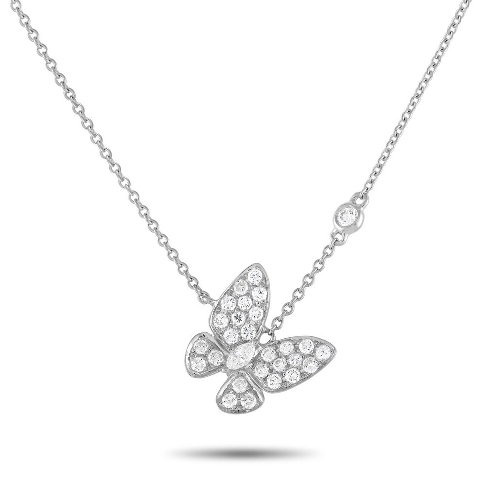 LB Exclusive 18K White Gold 0.71ct Diamond Butterfly Necklace ANK-14951-2