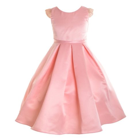 Big Girls Blush Dull Satin Beaded Junior Bridesmaid Dress 8-16