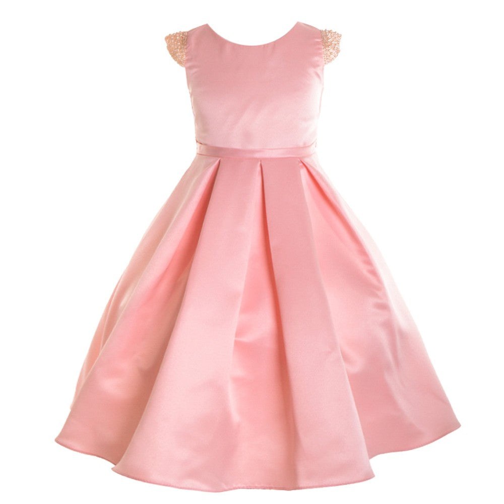 Big Girls Blush Dull Satin Beaded Junior Bridesmaid Dress 8-16