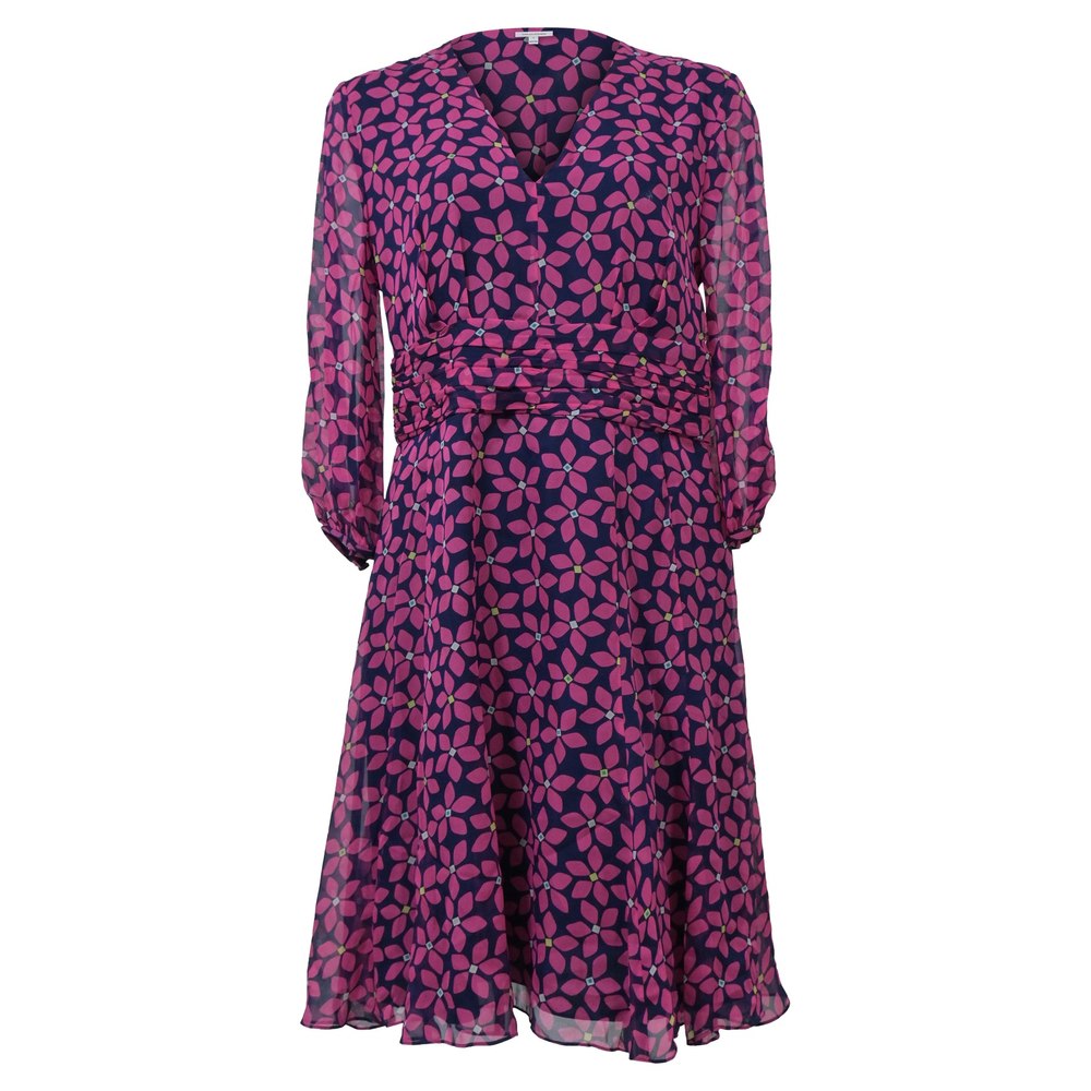 Diane Von Furstenberg Sheer Sleeve V-Neck Dress in Pink Floral Print Silk 7748780818492