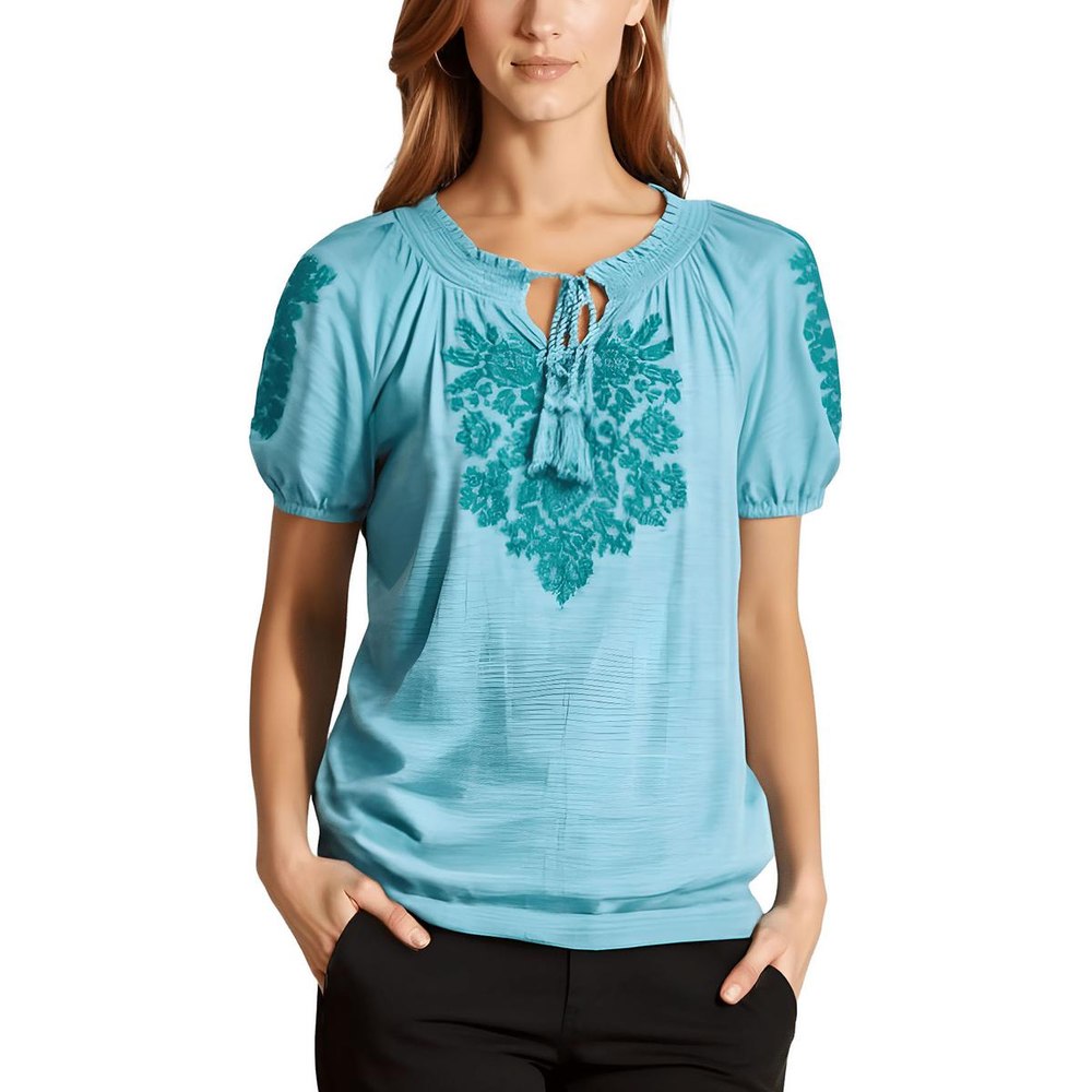 Plus Embroidered Cotton Peasant Top