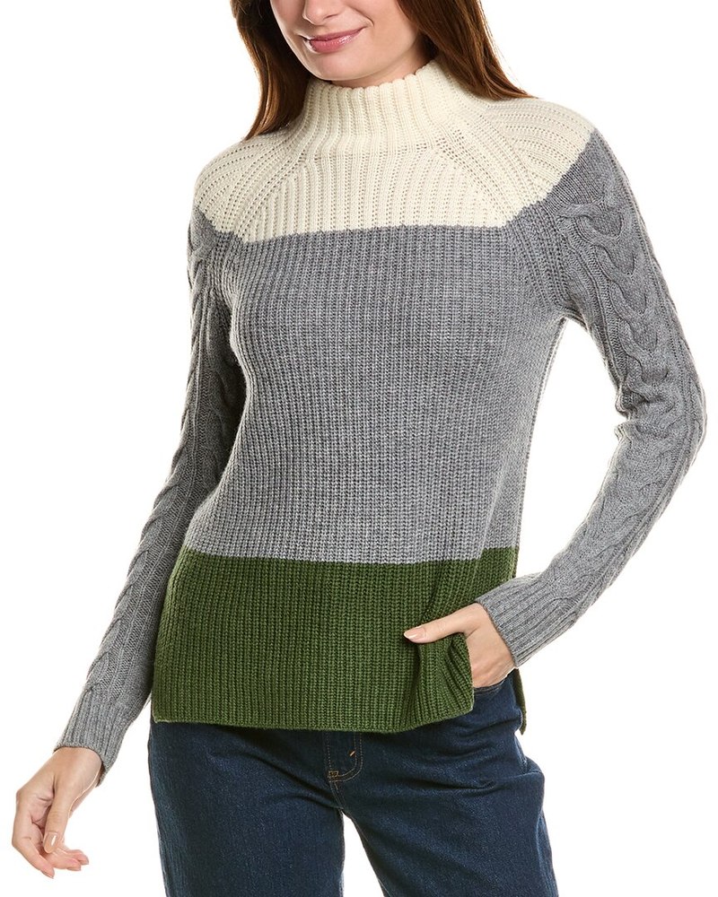 Forte Cashmere Colorblocked Funnel Neck Wool & Cashmere-Blend Sweater 7823853781052