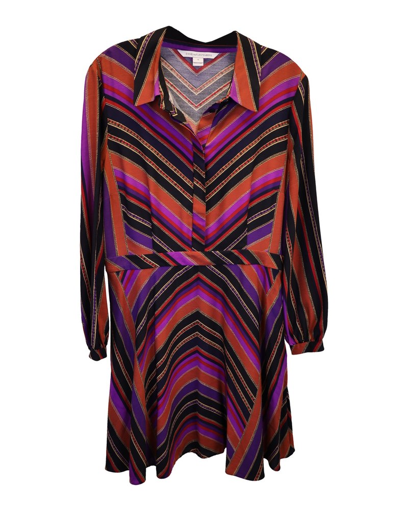 Diane von Furstenberg Chrissie Chevron Print Mini Dress in Multicolor Silk 7748778426428