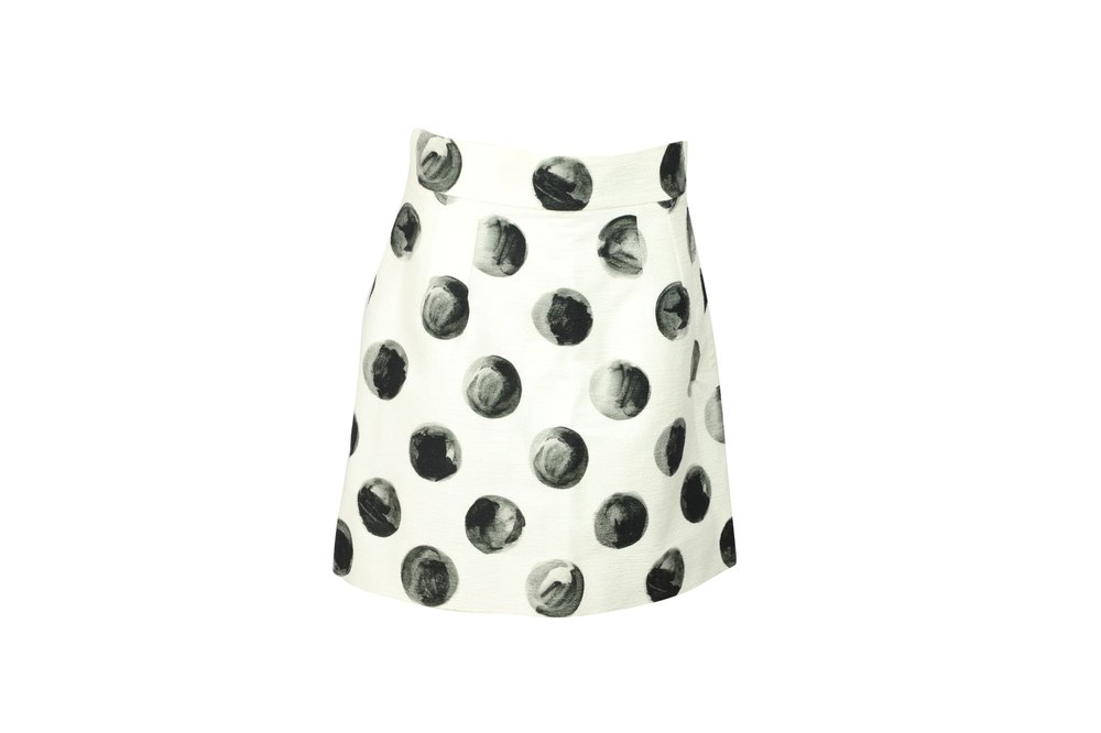 Dolce & Gabbana Painted Polka Dot Print Skirt in White Cotton 7748780294204