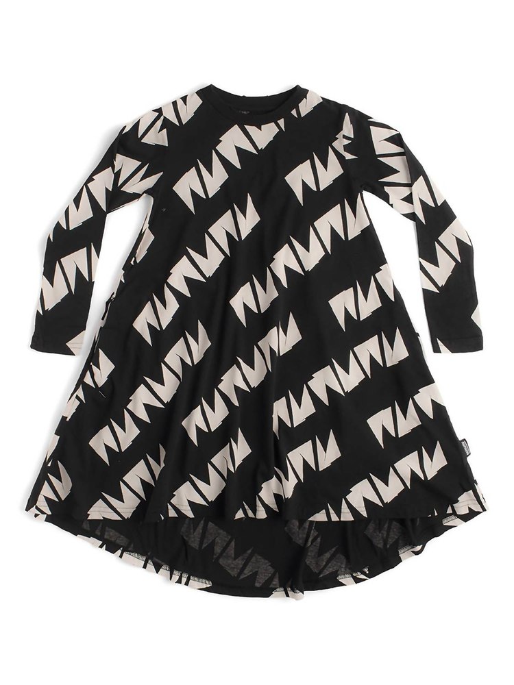 Girls High Low Patterned Dress In Black
