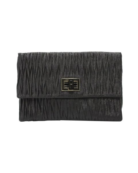 Anya Hindmarch Textured Metallic Clutch Bag in Black Satin 7748863098940