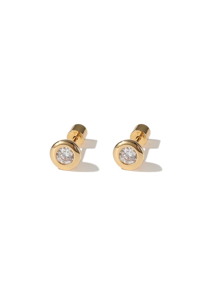 Aurora Gold Bezel Set White Clear Solitaire Stud Earrings