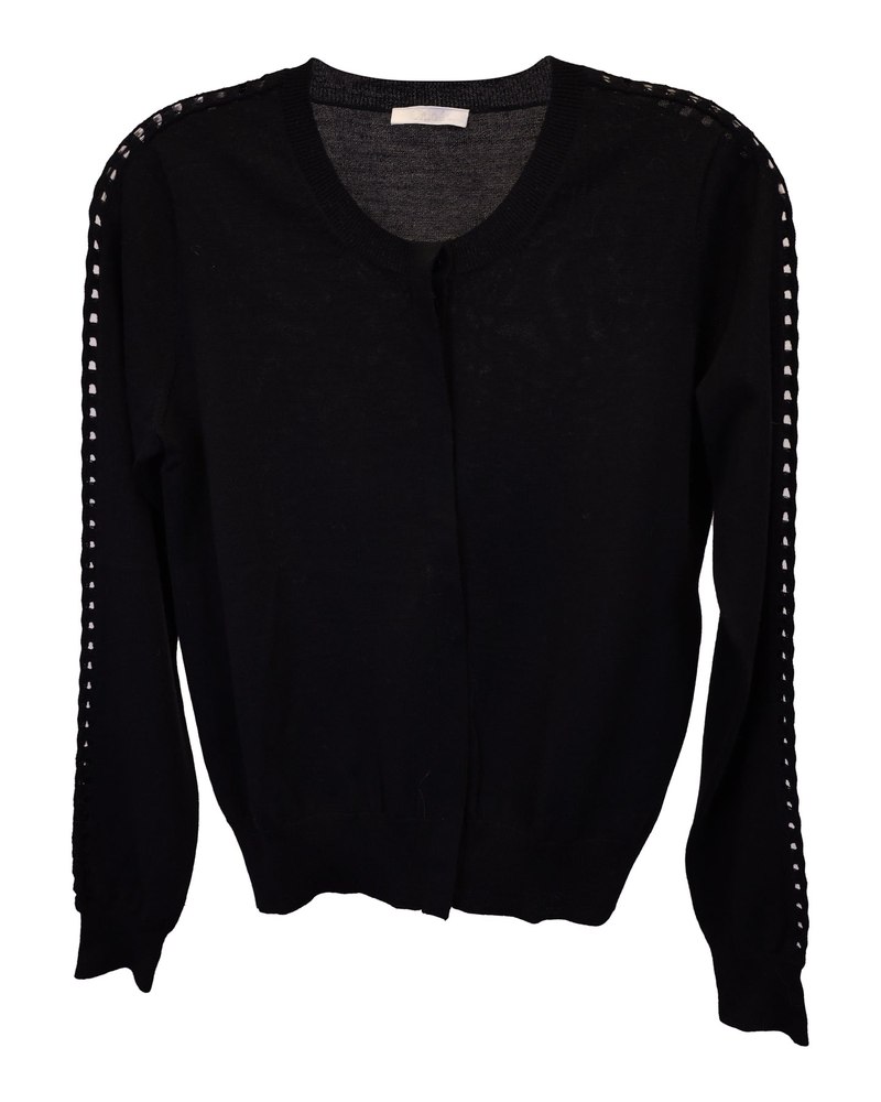 Chloé Knit Sweater with Eyelet Details in Black Cashmere 7748906876988