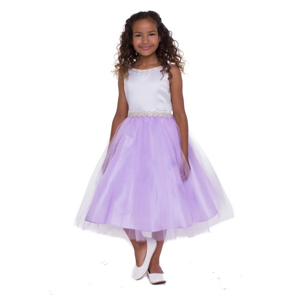 Little Girls Lilac Rhinestone Neckline Belt Flower Girl Dress 2T-6
