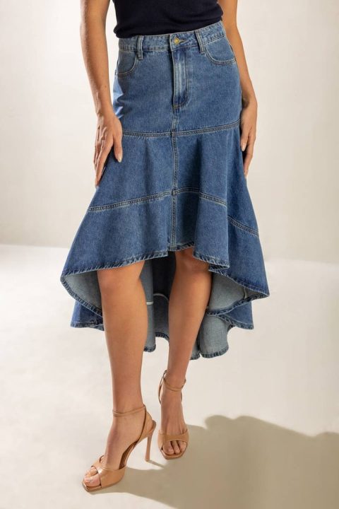 UNDER THE HISBISCUS DENIM SKIRT
