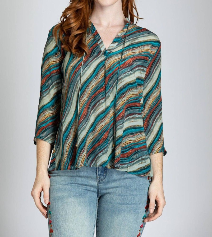 V Neck With Tassel Tie In River Rock