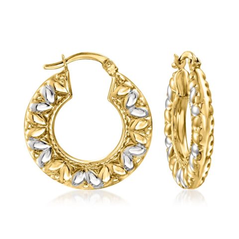 Ross-Simons 14kt 2-Tone Gold Oval-Pattern Hoop Earrings