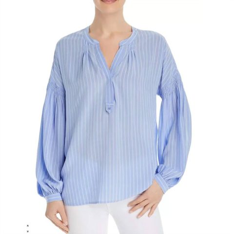 Azabeth Long Sleeve Silky Weave Top In Sunset Blue