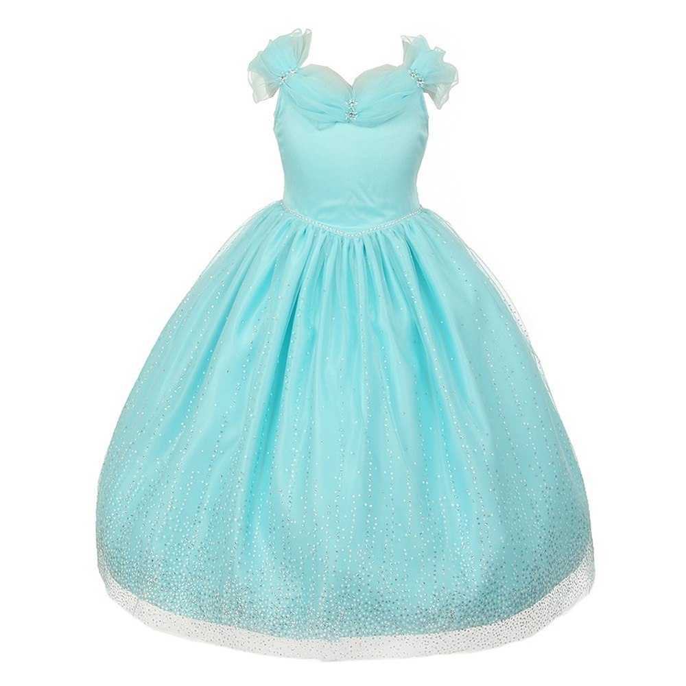 Little Girls Aqua Rhinestones Sparkly Tulle Tiara Princess Dress 2-6