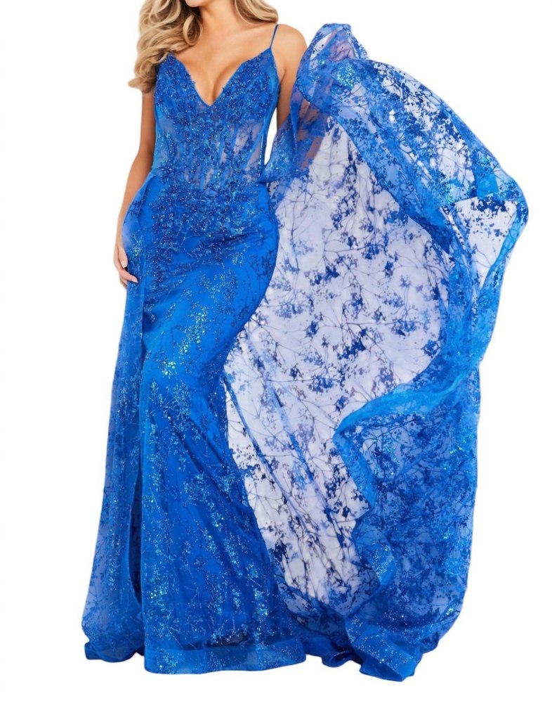Amythyst Embellished Corset Bodice Dress In Royal Blue