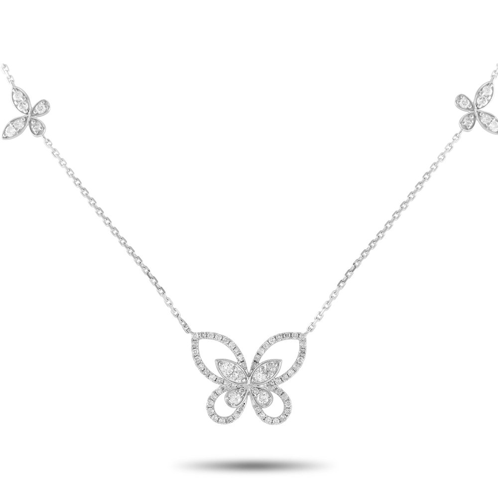 LB Exclusive 14K White Gold 0.86ct Diamond Butterfly Necklace ANK- 16360
