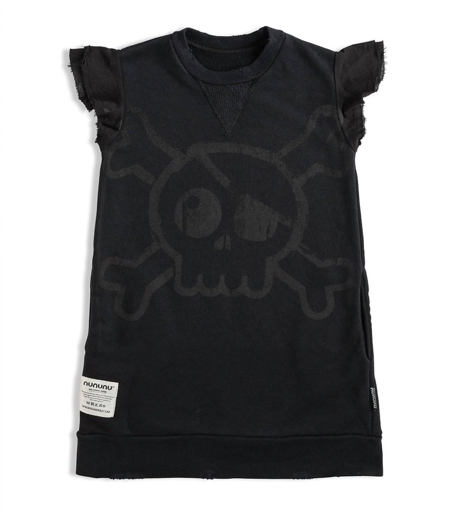 Girls Ruffled Sleeve Sweat Dress In Black
