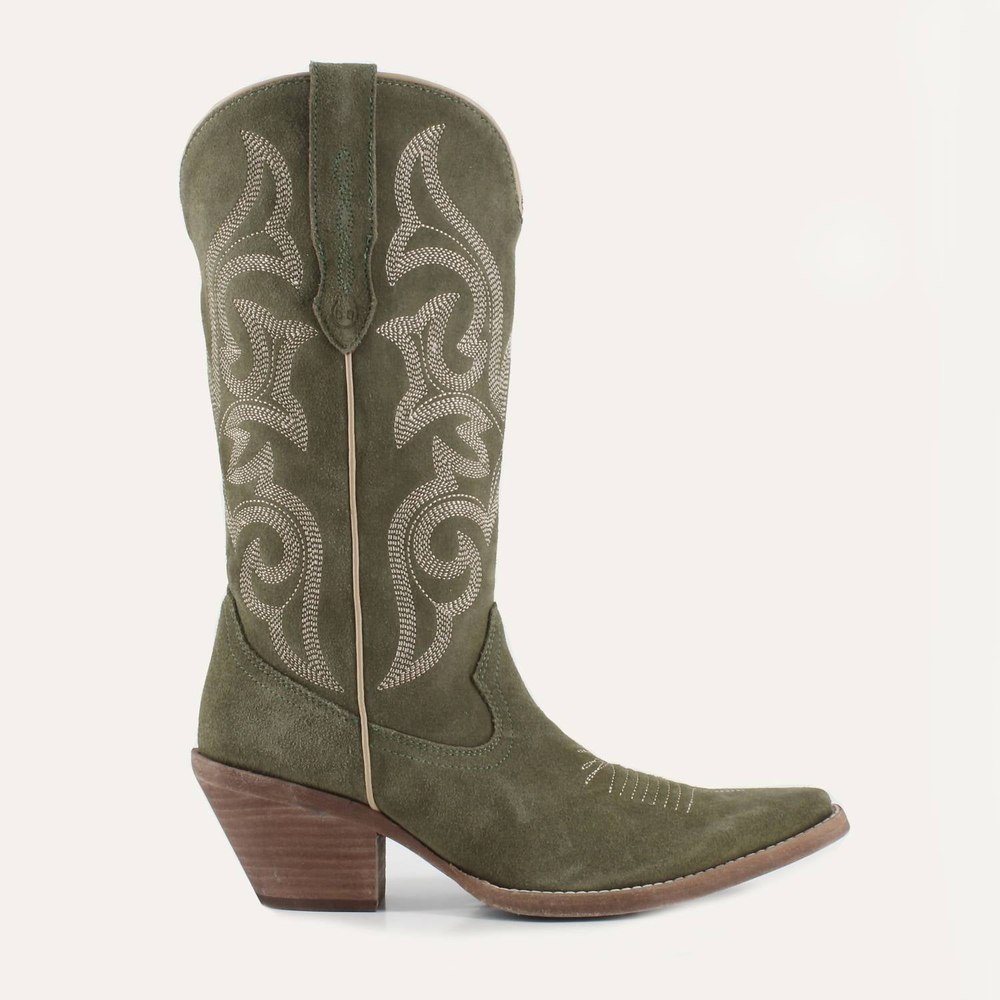 Women’s Tessa Leather Cowgirl Boots In Olive 7749103583292