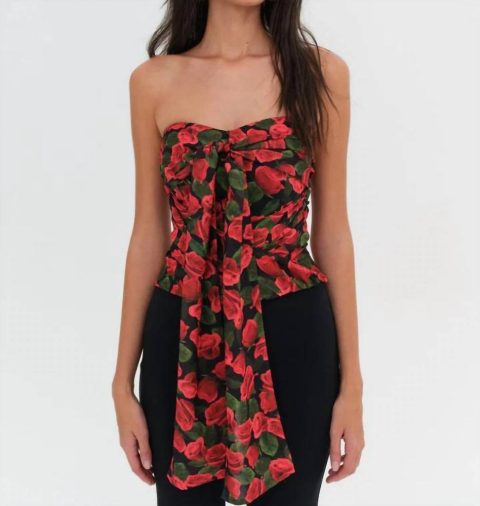Abby Strapless Top In Red Floral 7749124980796